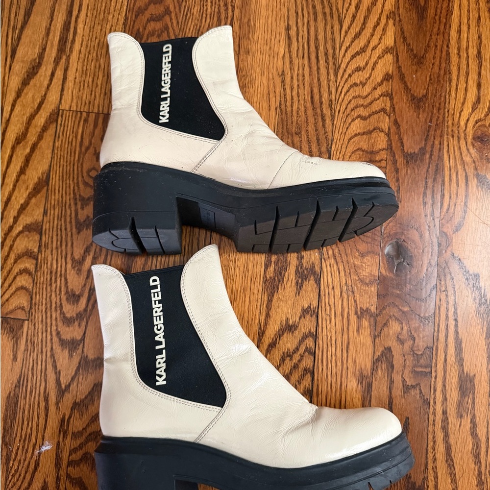 Karl Lagerfeld Black and Cream Ankle Booties